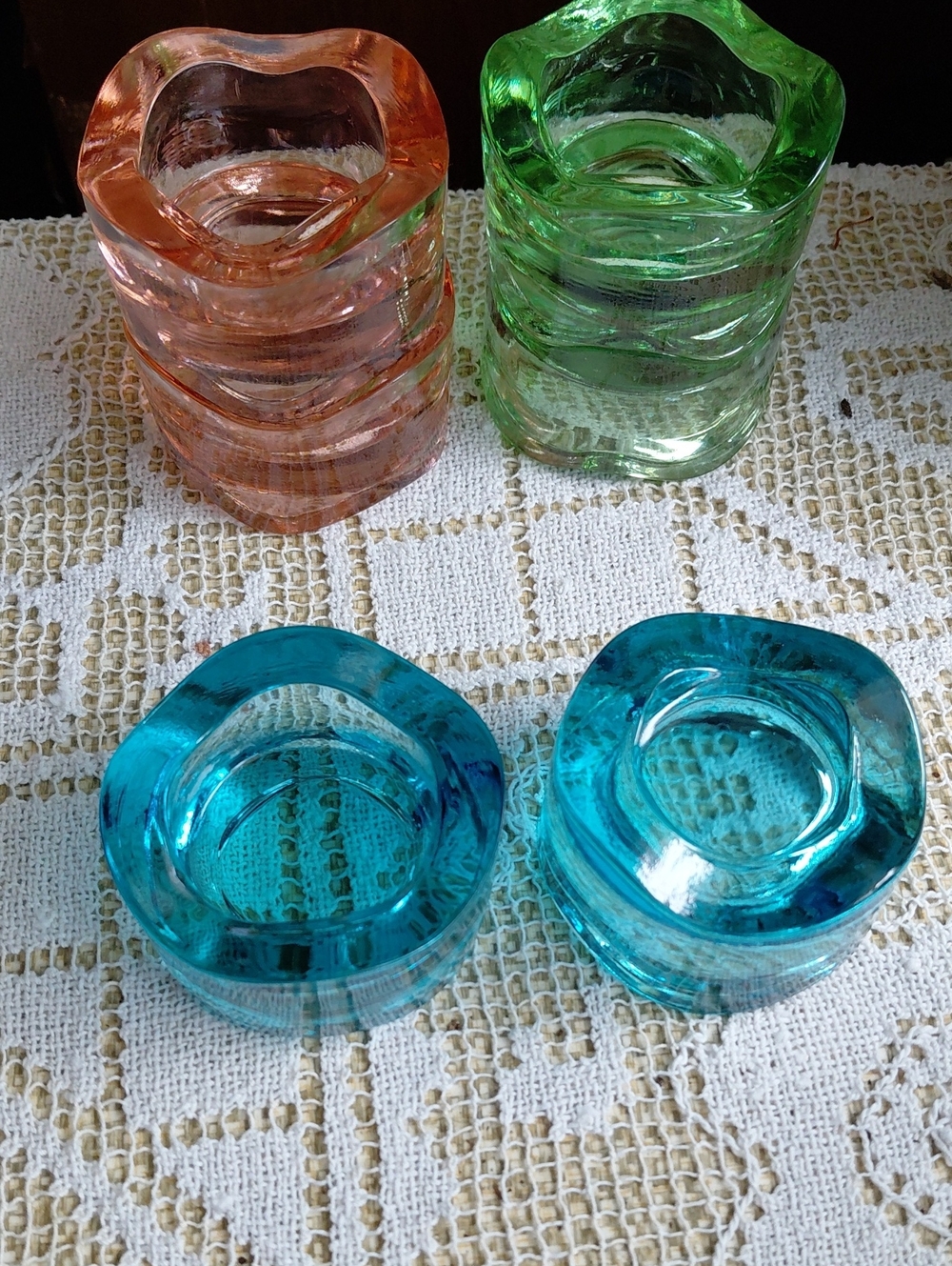 Vintage Pair of Glass Tealight and Votive Candle Holders - Blue ONLY